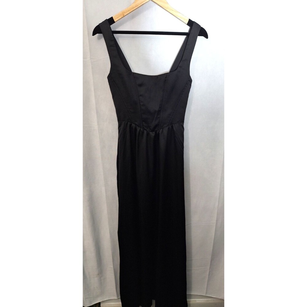 Show Me Your MuMu Nina Maxi Dress Sz Small Black Satin Elegant Wedding Formal - Picture 14 of 16